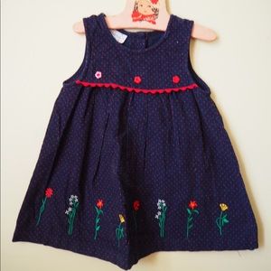Samara Navy Corduroy Dress with Floral Embroidery